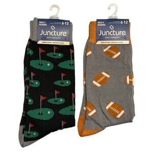 GOLF & FOOTBALL SOCKS (2 Pair) Mens Novelty Dress (Fits Shoe Size 6-12)